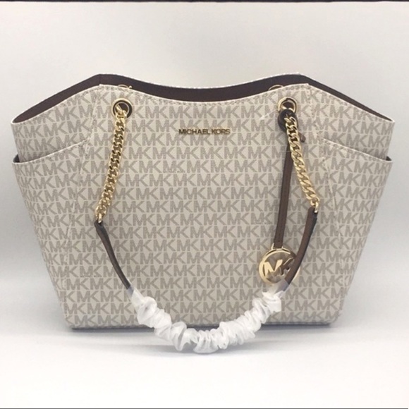MICHAEL KORS LG CHAIN SHOULDER TOTE VANILLA - Picture 4 of 16
